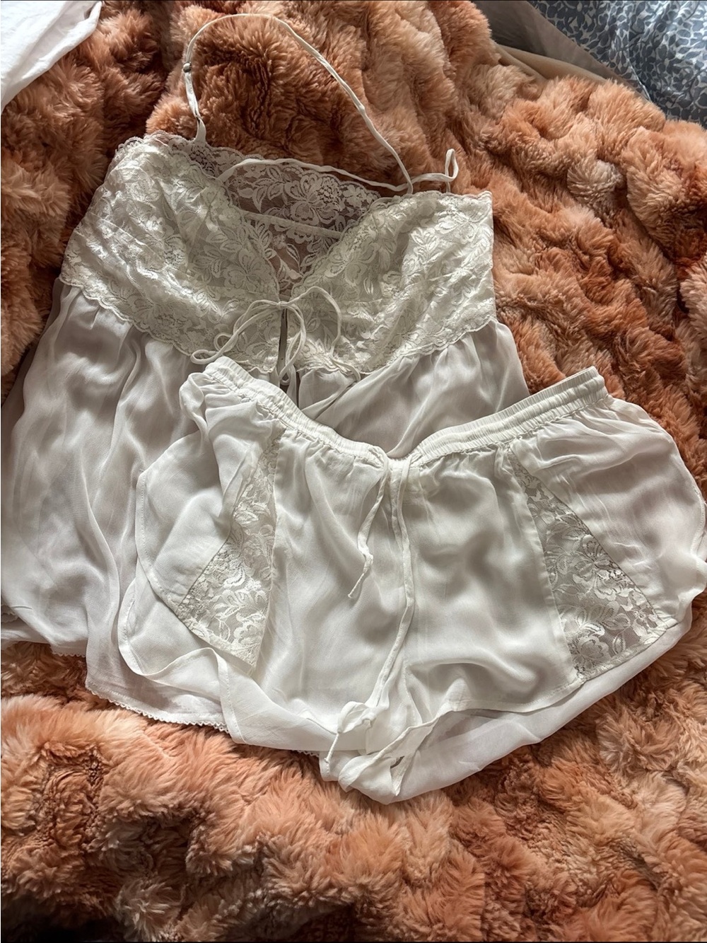 Anthropologie Cream Lace-Trim Camisole & Shorts Sleep Set
